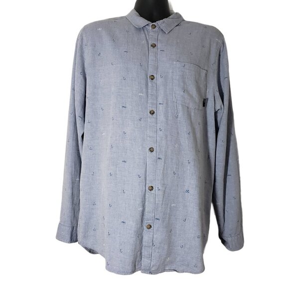 ☀ O'neill Mens Blue Fish Hook Print Long Sleeve - Picture 1 of 7